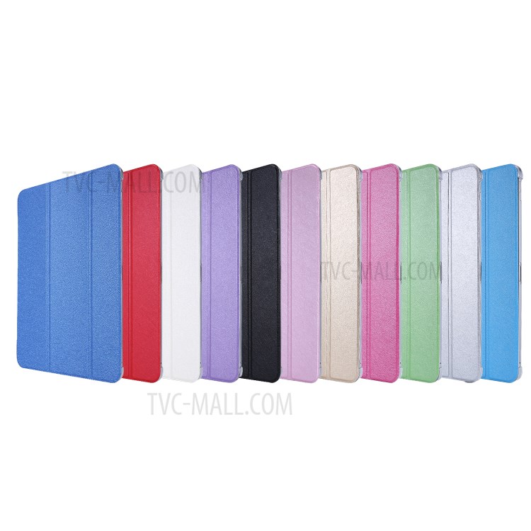 Silk Texture Tri-fold Stand PU Leather Flip Tablet Case for iPad Air (2020) - Blue-12