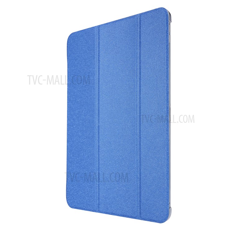 Silk Texture Tri-fold Stand PU Leather Flip Tablet Case for iPad Air (2020) - Blue-2