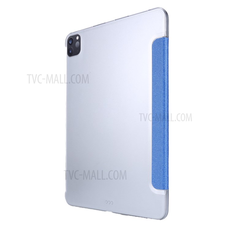 Silk Texture Tri-fold Stand PU Leather Flip Tablet Case for iPad Air (2020) - Blue-3