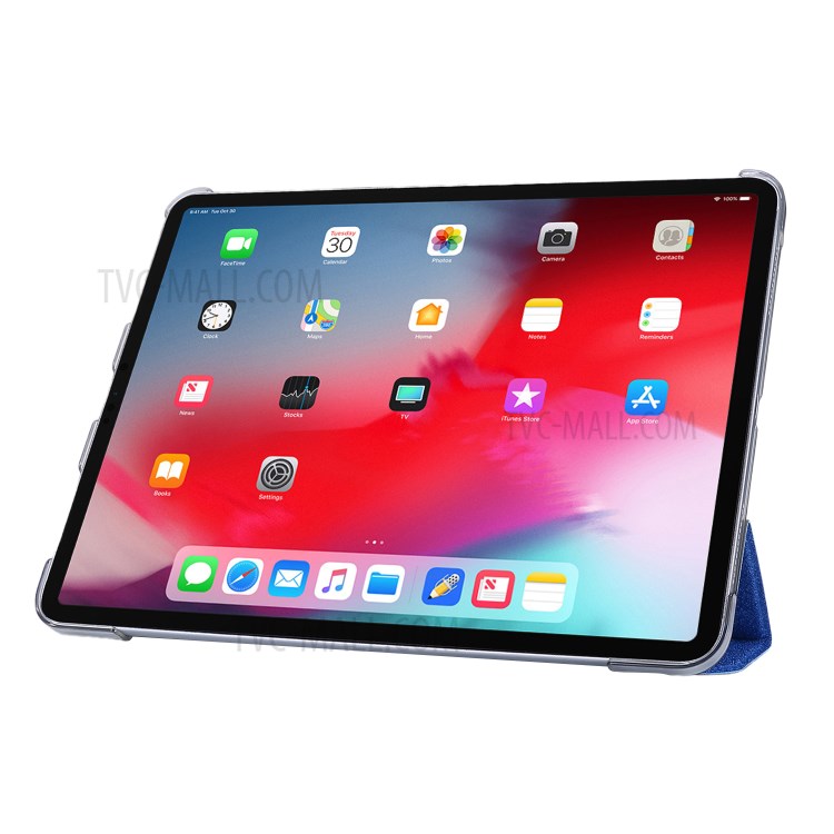 Silk Texture Tri-fold Stand PU Leather Flip Tablet Case for iPad Air (2020) - Blue-4