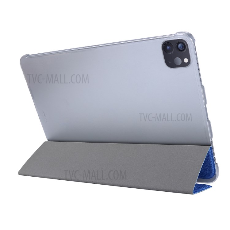 Silk Texture Tri-fold Stand PU Leather Flip Tablet Case for iPad Air (2020) - Blue-5
