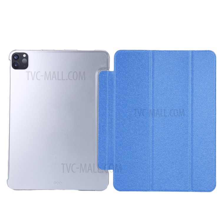 Silk Texture Tri-fold Stand PU Leather Flip Tablet Case for iPad Air (2020) - Blue-7