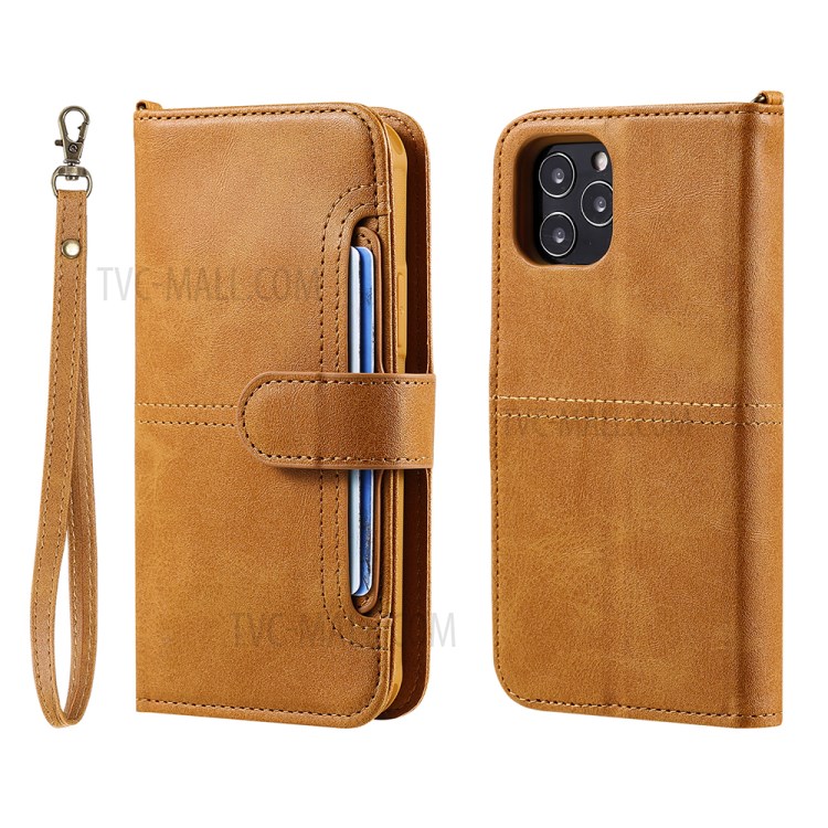 Magnetic Destacável 2-in-1 Stand Wallet Telefone Caixa Com Pulseira Para Iphone 12/12 Pro - Marrom Claro-1