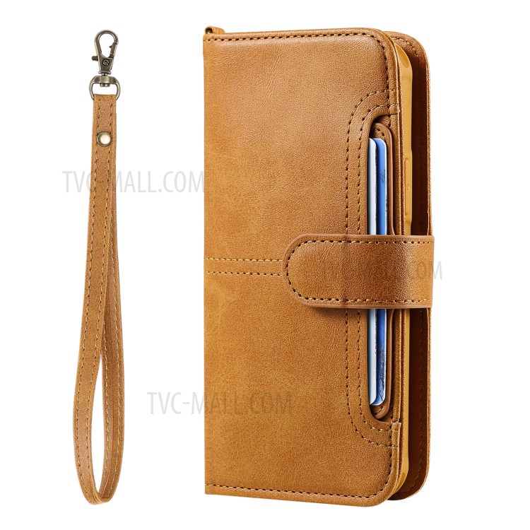 Magnetic Destacável 2-in-1 Stand Wallet Telefone Caixa Com Pulseira Para Iphone 12/12 Pro - Marrom Claro-12