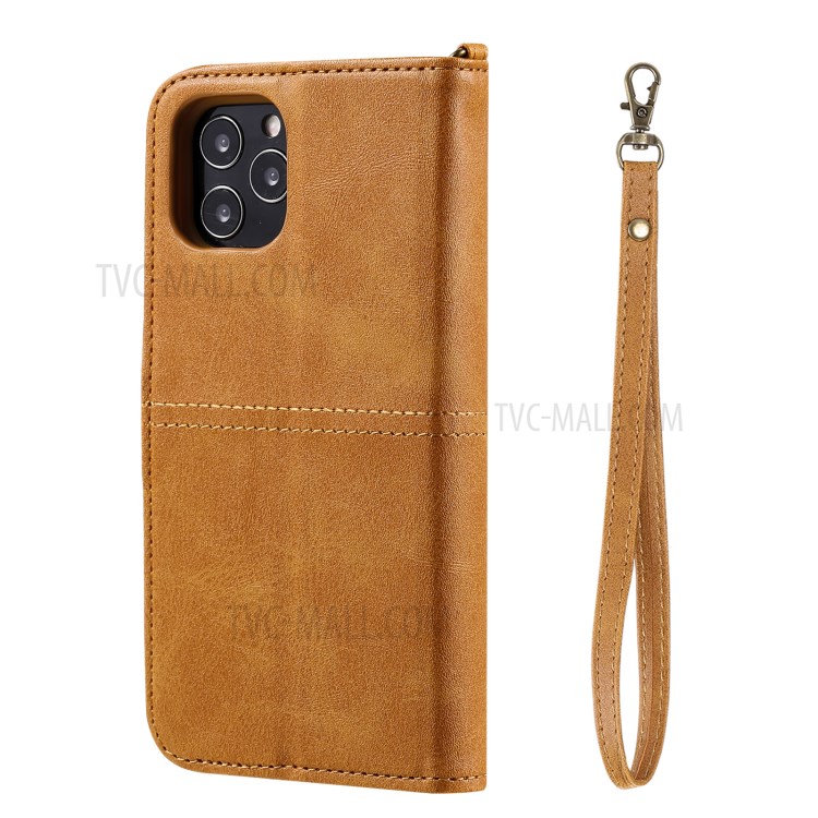 Magnetic Destacável 2-in-1 Stand Wallet Telefone Caixa Com Pulseira Para Iphone 12/12 Pro - Marrom Claro-13