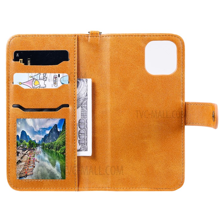 Magnetic Destacável 2-in-1 Stand Wallet Telefone Caixa Com Pulseira Para Iphone 12/12 Pro - Marrom Claro-15