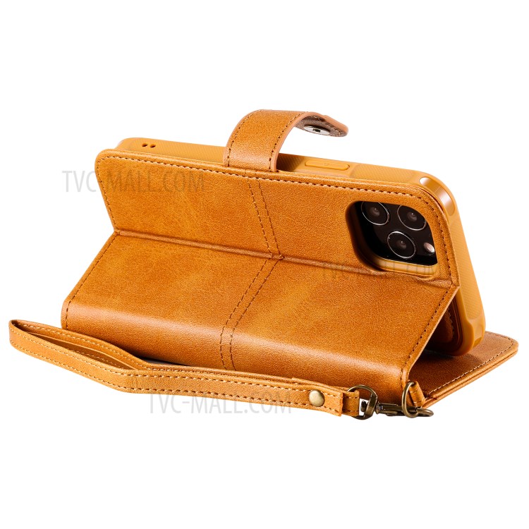 Magnetic Destacável 2-in-1 Stand Wallet Telefone Caixa Com Pulseira Para Iphone 12/12 Pro - Marrom Claro-17