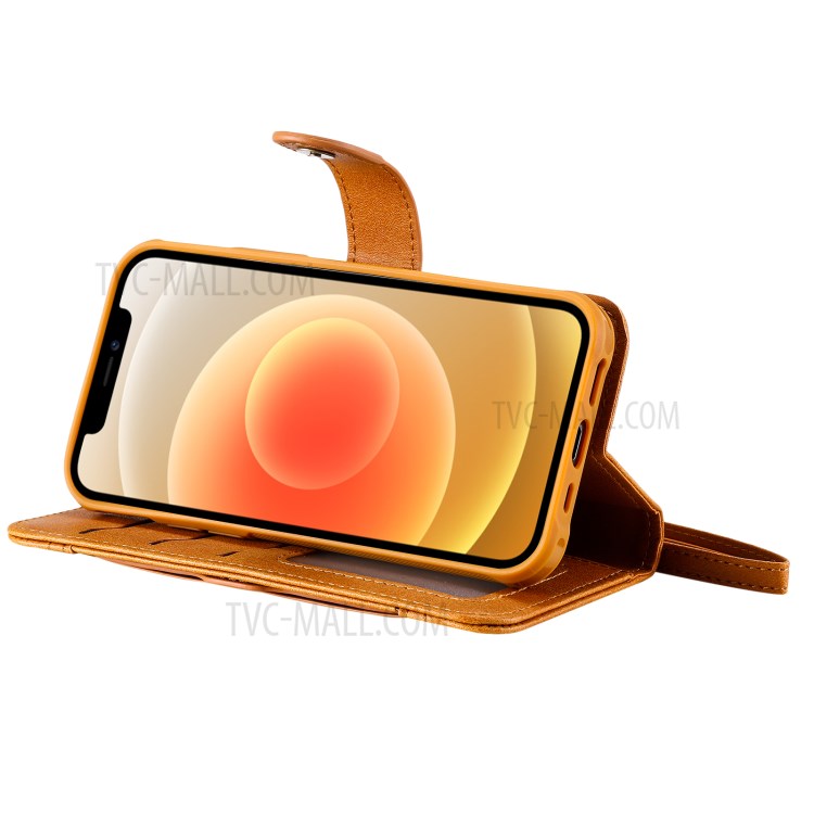 Magnetic Destacável 2-in-1 Stand Wallet Telefone Caixa Com Pulseira Para Iphone 12/12 Pro - Marrom Claro-18
