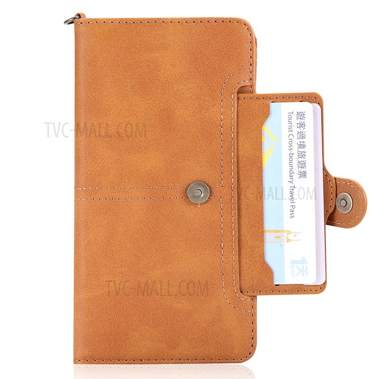Magnetic Destacável 2-in-1 Stand Wallet Telefone Caixa Com Pulseira Para Iphone 12/12 Pro - Marrom Claro-21