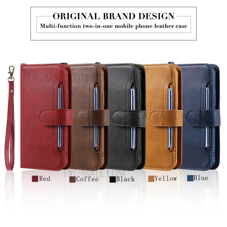 Magnetic Destacável 2-in-1 Stand Wallet Telefone Caixa Com Pulseira Para Iphone 12/12 Pro - Marrom Claro-27