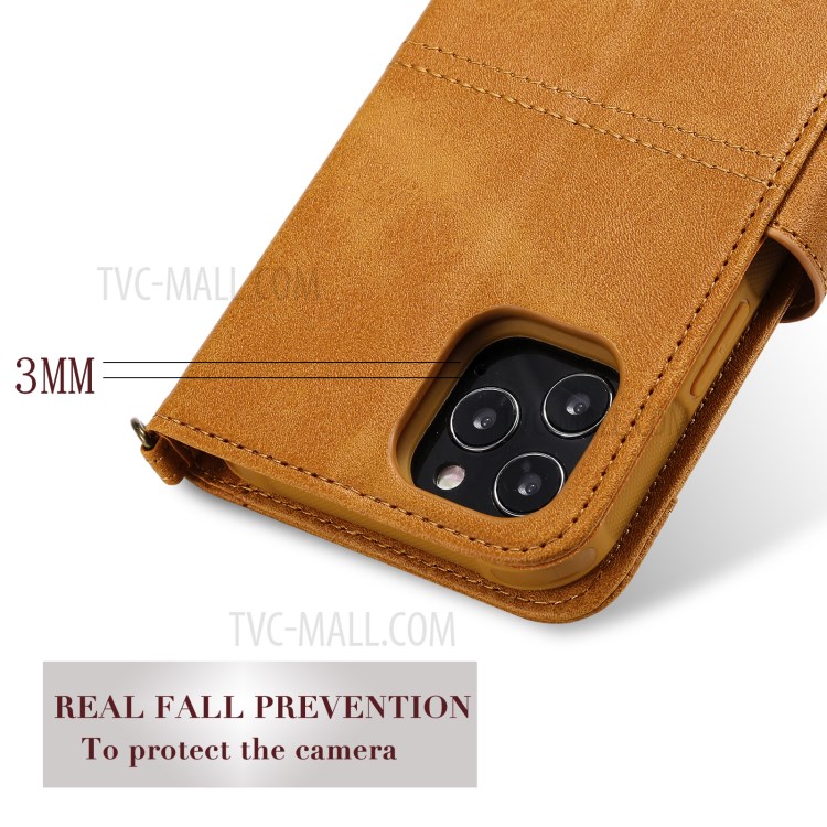 Magnetic Destacável 2-in-1 Stand Wallet Telefone Caixa Com Pulseira Para Iphone 12/12 Pro - Marrom Claro-7