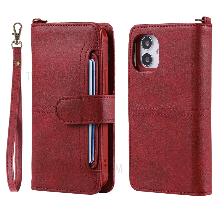 Caso De Carteira De Suporte De Telefone Magnético 2-in-1 Para IPhone 12 Mini - Vermelho-1