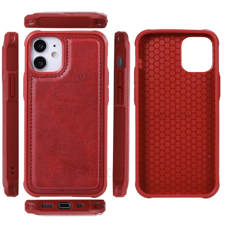 Caso De Carteira De Suporte De Telefone Magnético 2-in-1 Para IPhone 12 Mini - Vermelho-12