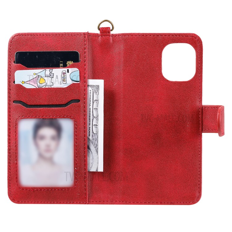 Caso De Carteira De Suporte De Telefone Magnético 2-in-1 Para IPhone 12 Mini - Vermelho-14
