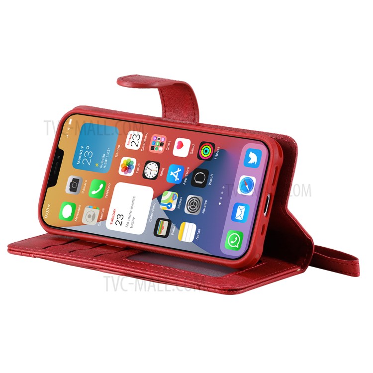 Caso De Carteira De Suporte De Telefone Magnético 2-in-1 Para IPhone 12 Mini - Vermelho-15