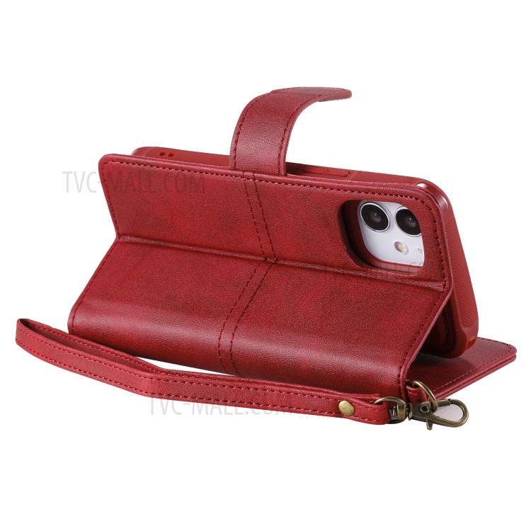 Caso De Carteira De Suporte De Telefone Magnético 2-in-1 Para IPhone 12 Mini - Vermelho-16