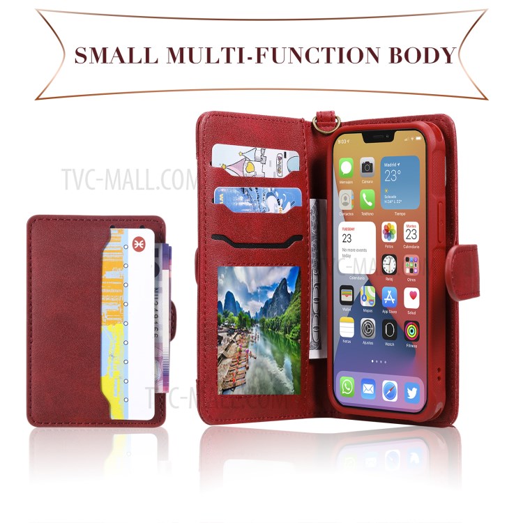 Caso De Carteira De Suporte De Telefone Magnético 2-in-1 Para IPhone 12 Mini - Vermelho-2