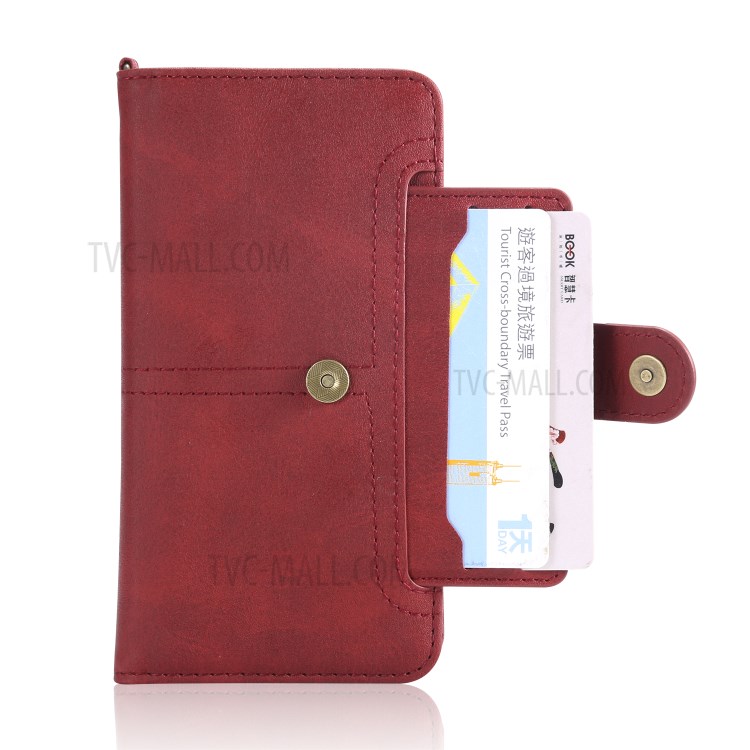 Caso De Carteira De Suporte De Telefone Magnético 2-in-1 Para IPhone 12 Mini - Vermelho-22