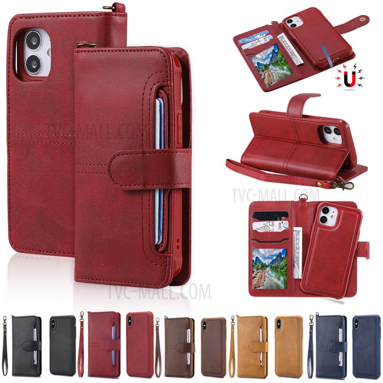 Caso De Carteira De Suporte De Telefone Magnético 2-in-1 Para IPhone 12 Mini - Vermelho-27