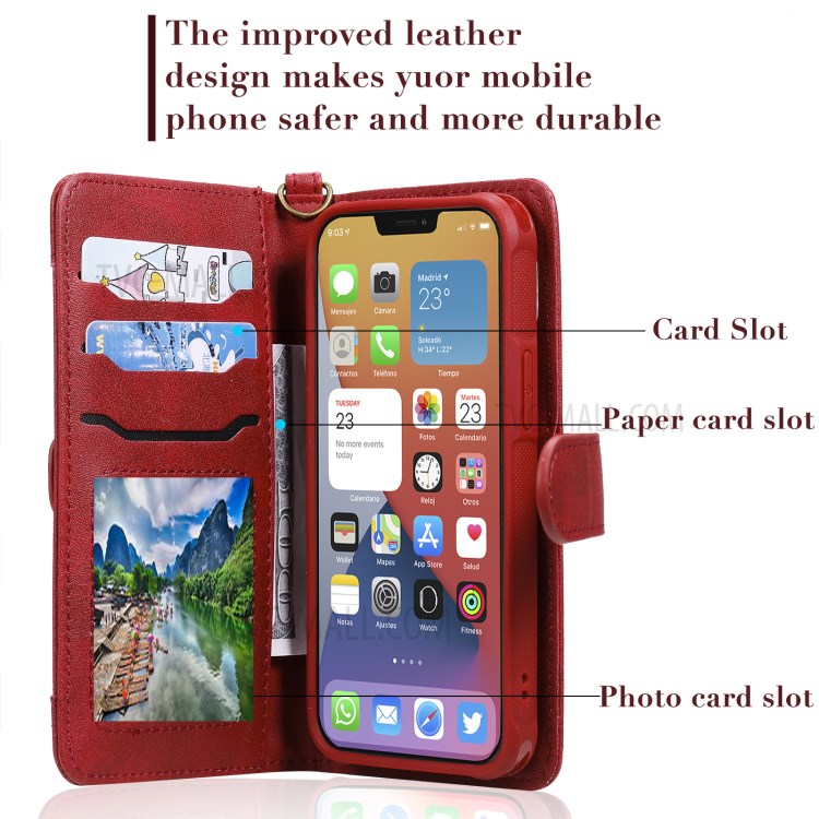 Caso De Carteira De Suporte De Telefone Magnético 2-in-1 Para IPhone 12 Mini - Vermelho-3