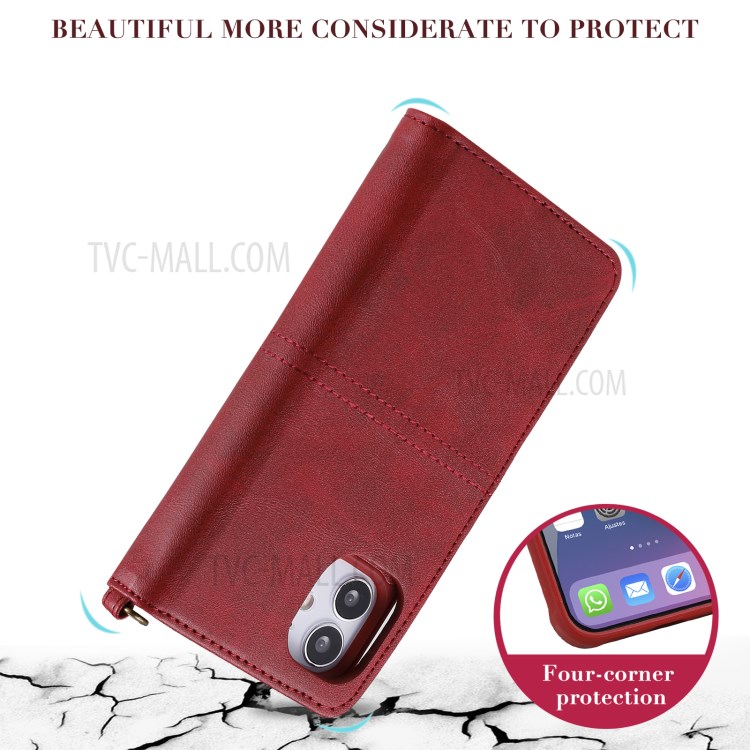 Caso De Carteira De Suporte De Telefone Magnético 2-in-1 Para IPhone 12 Mini - Vermelho-7