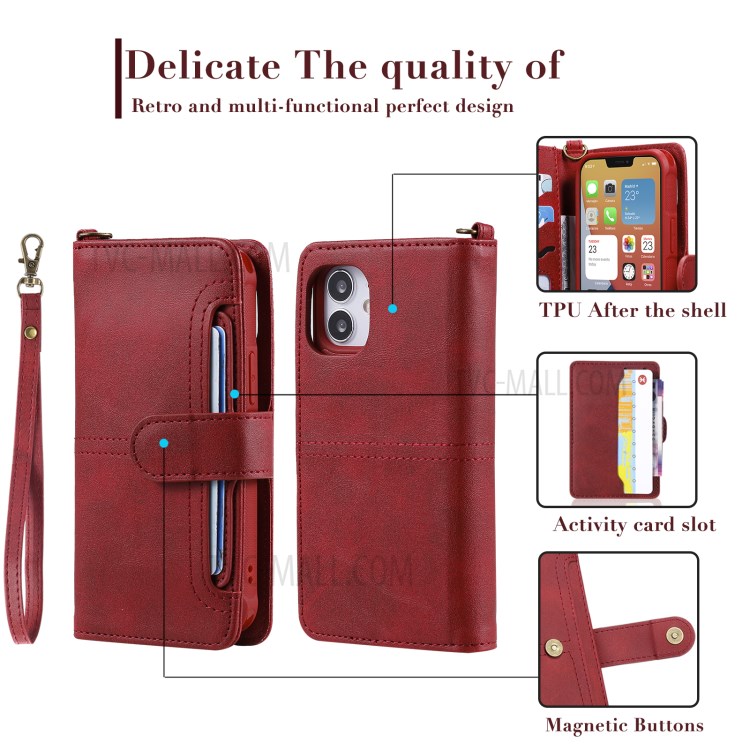 Caso De Carteira De Suporte De Telefone Magnético 2-in-1 Para IPhone 12 Mini - Vermelho-8