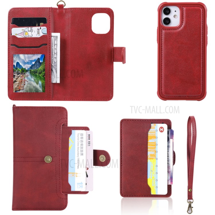 Caso De Carteira De Suporte De Telefone Magnético 2-in-1 Para IPhone 12 Mini - Vermelho-9