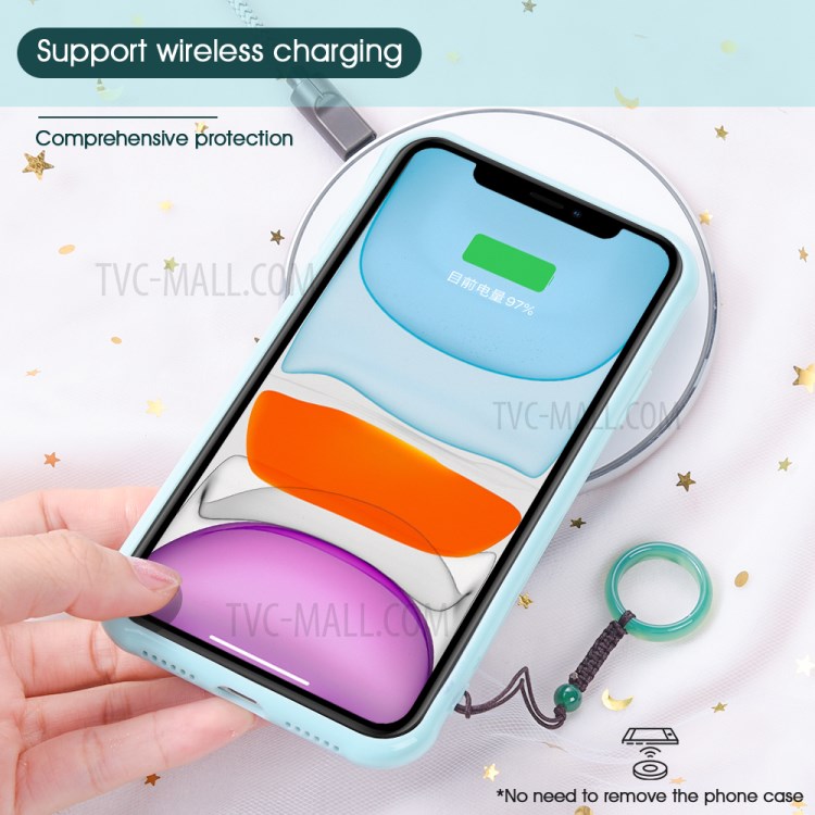 Embossed Pattern Glossy Anti-drop for iPhone 12 Pro PC + TPU Hybrid Case - Cyan/Blue Flower-4