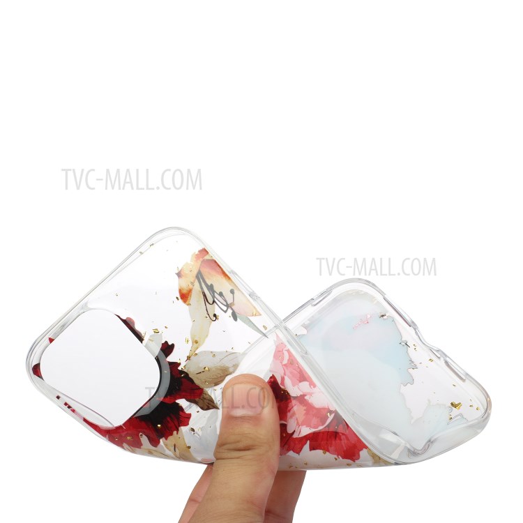 Glitter Sequins Drop Rubber Inlaid Pattern Painting Soft TPU Case for iPhone 12/12 Pro - White Flower-3
