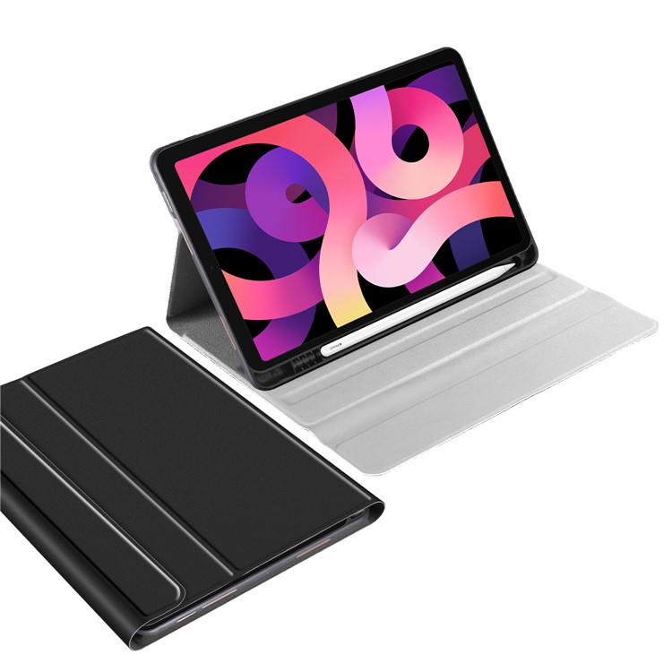 Tri-fold Stand for iPad Air (2020) Smart Leather Tablet Case with Pen Slot - Black-2