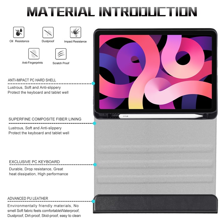 Tri-fold Stand for iPad Air (2020) Smart Leather Tablet Case with Pen Slot - Black-4