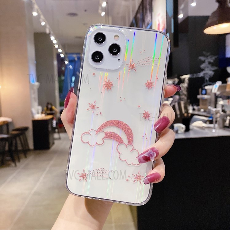 Gleaming Pattern Soft TPU Sheer Laser Phone Protetcive Shell for iPhone 12 Pro - Red Rainbow-1