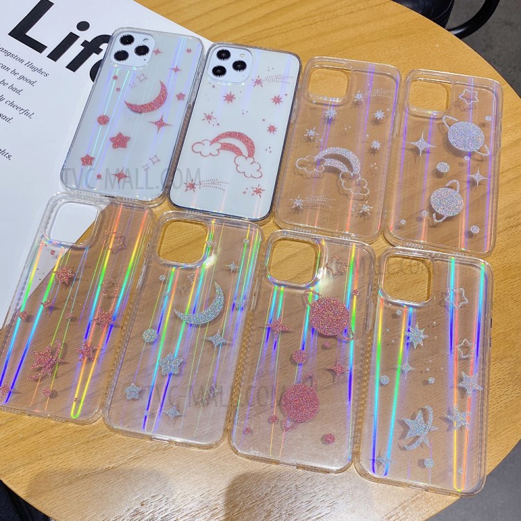Gleaming Pattern Soft TPU Sheer Laser Phone Protetcive Shell for iPhone 12 Pro - Red Rainbow-4