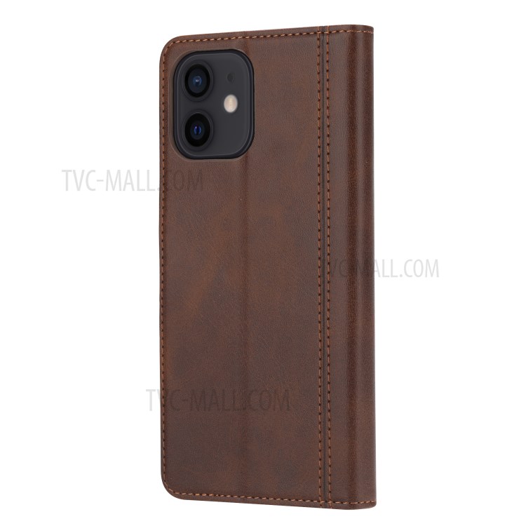 Leather Wallet Stand Phone Shell with Supporting Stand for iPhone 12 Mini - Brown-2