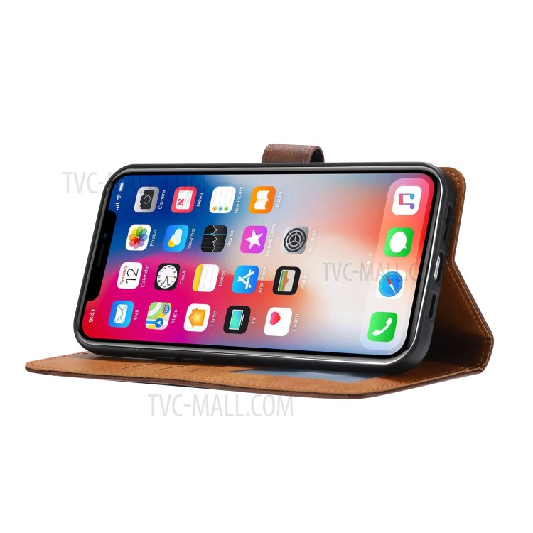 Leather Wallet Stand Phone Shell with Supporting Stand for iPhone 12 Mini - Brown-5
