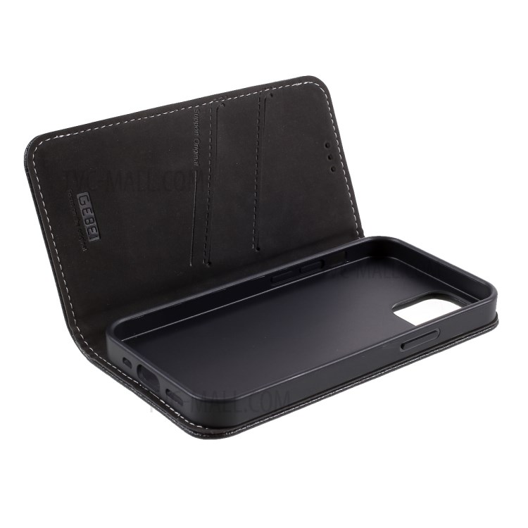 Caixa De Suporte Do Telefone Da Carteira De Couro Da Pele De Gebei Lichi Com Suporte Do Cartão Para O IPhone 12 Mini - Preto-10
