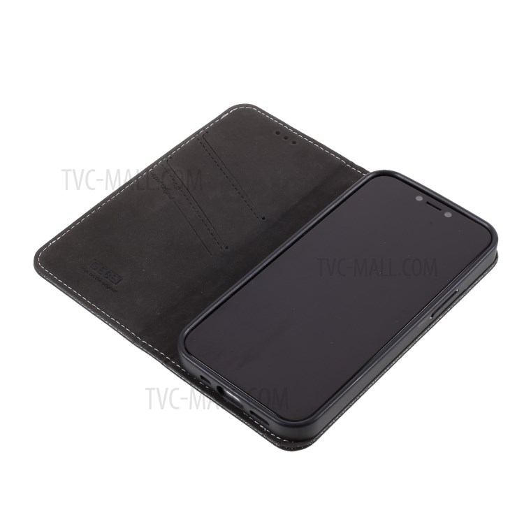 Caixa De Suporte Do Telefone Da Carteira De Couro Da Pele De Gebei Lichi Com Suporte Do Cartão Para O IPhone 12 Mini - Preto-11