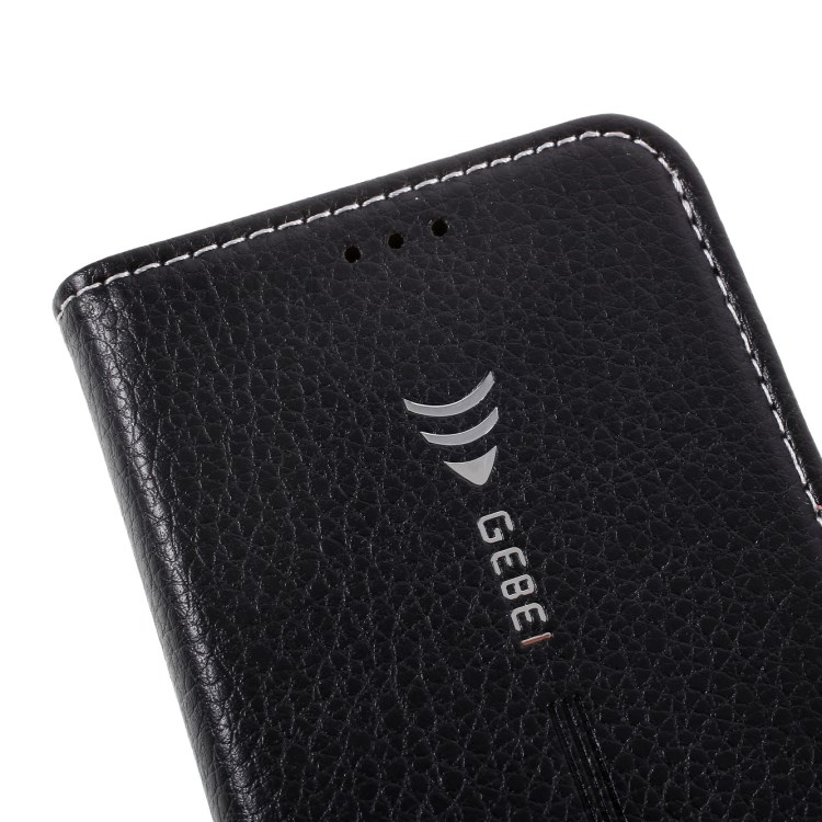 Caixa De Suporte Do Telefone Da Carteira De Couro Da Pele De Gebei Lichi Com Suporte Do Cartão Para O IPhone 12 Mini - Preto-12