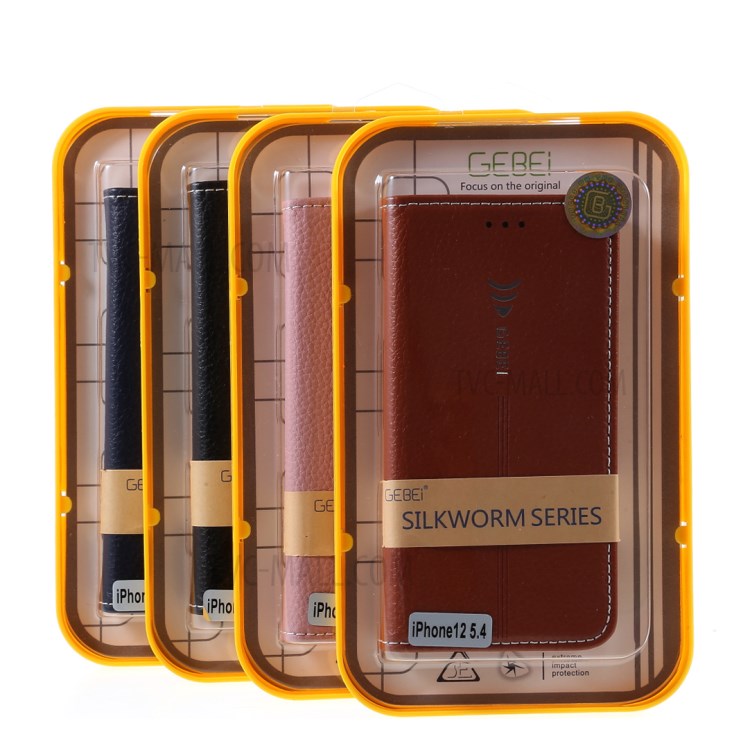 Caixa De Suporte Do Telefone Da Carteira De Couro Da Pele De Gebei Lichi Com Suporte Do Cartão Para O IPhone 12 Mini - Preto-14