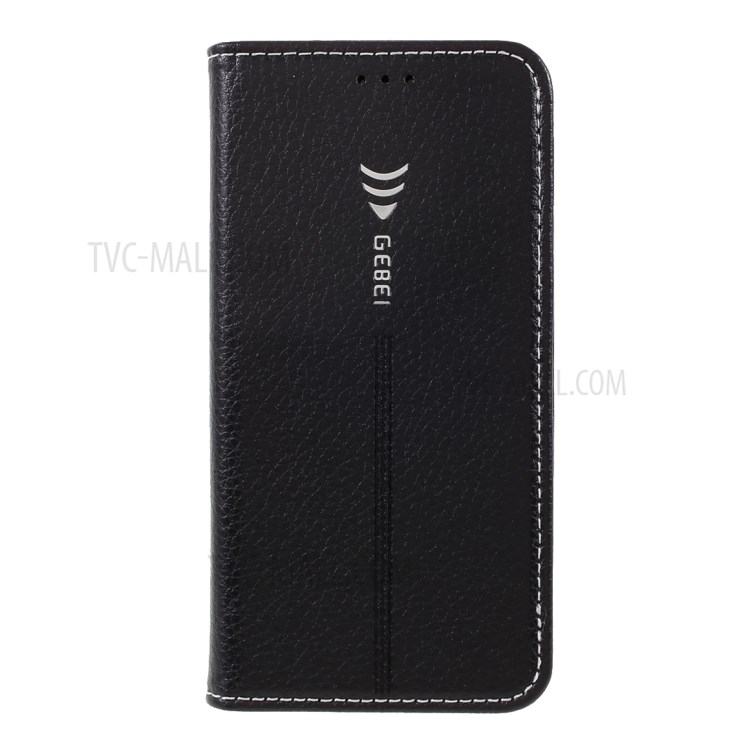 Caixa De Suporte Do Telefone Da Carteira De Couro Da Pele De Gebei Lichi Com Suporte Do Cartão Para O IPhone 12 Mini - Preto-2