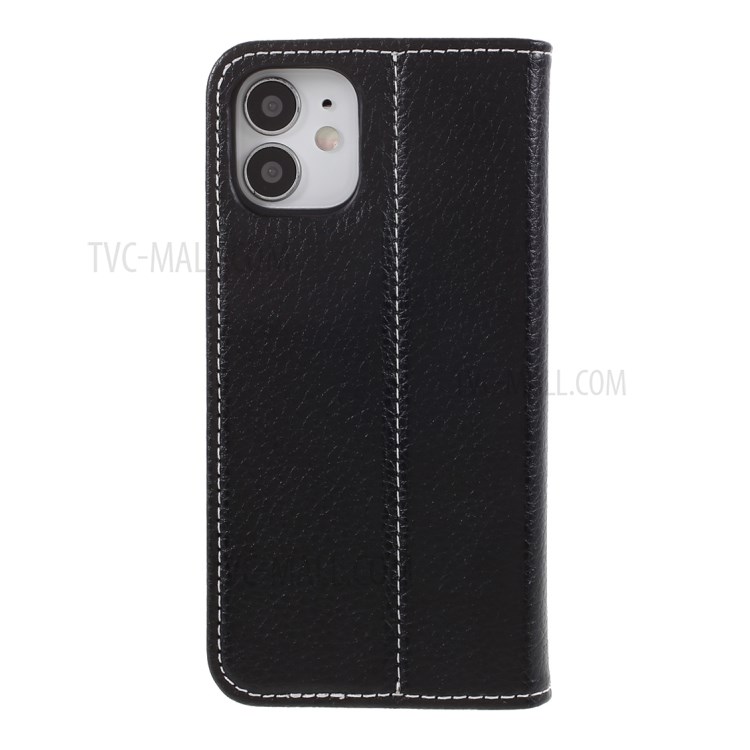 Caixa De Suporte Do Telefone Da Carteira De Couro Da Pele De Gebei Lichi Com Suporte Do Cartão Para O IPhone 12 Mini - Preto-3