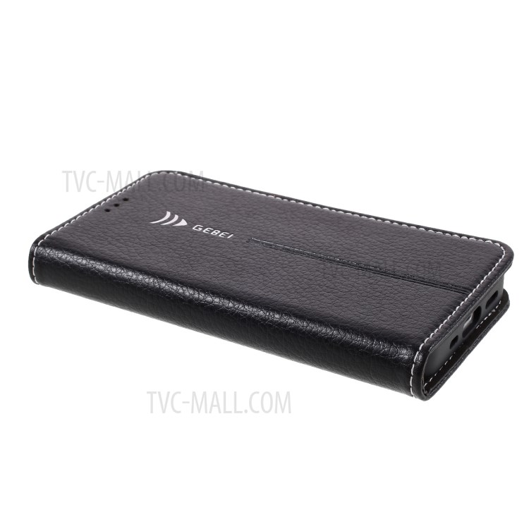 Caixa De Suporte Do Telefone Da Carteira De Couro Da Pele De Gebei Lichi Com Suporte Do Cartão Para O IPhone 12 Mini - Preto-5