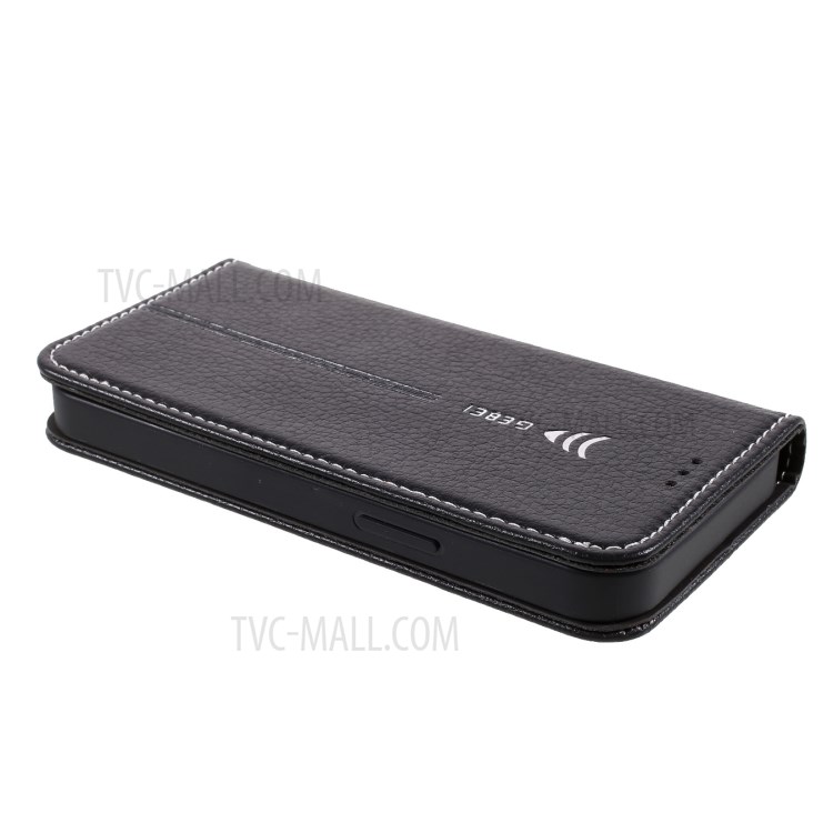 Caixa De Suporte Do Telefone Da Carteira De Couro Da Pele De Gebei Lichi Com Suporte Do Cartão Para O IPhone 12 Mini - Preto-6