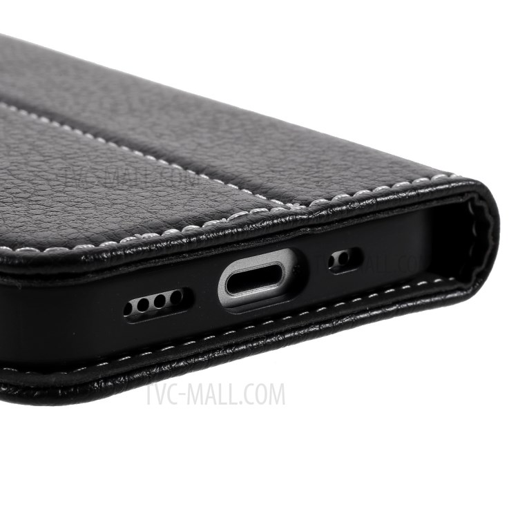 Caixa De Suporte Do Telefone Da Carteira De Couro Da Pele De Gebei Lichi Com Suporte Do Cartão Para O IPhone 12 Mini - Preto-8
