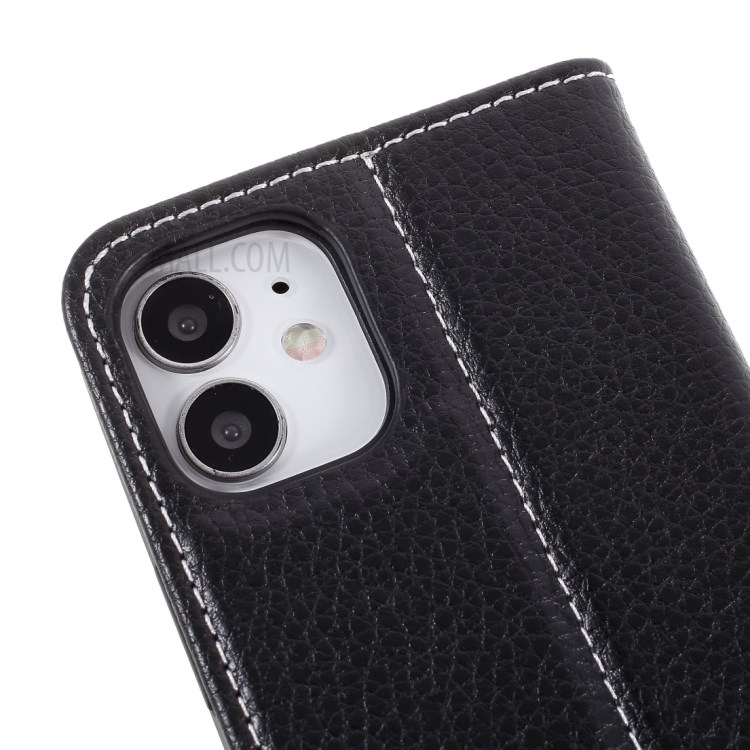 Caixa De Suporte Do Telefone Da Carteira De Couro Da Pele De Gebei Lichi Com Suporte Do Cartão Para O IPhone 12 Mini - Preto-9