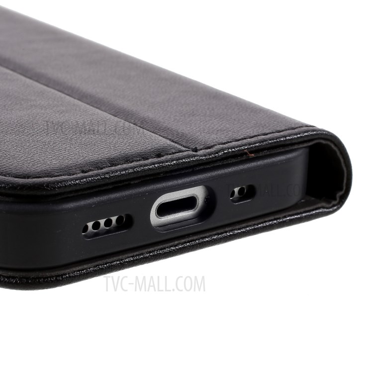 Cáscara De Teléfono De Cuero De Cuero De La Textura De La Serie Crazy Horse De Gebei Kala Con Soporte De Tarjeta Y Soporte Para IPhone 12 Mini - Negro-7