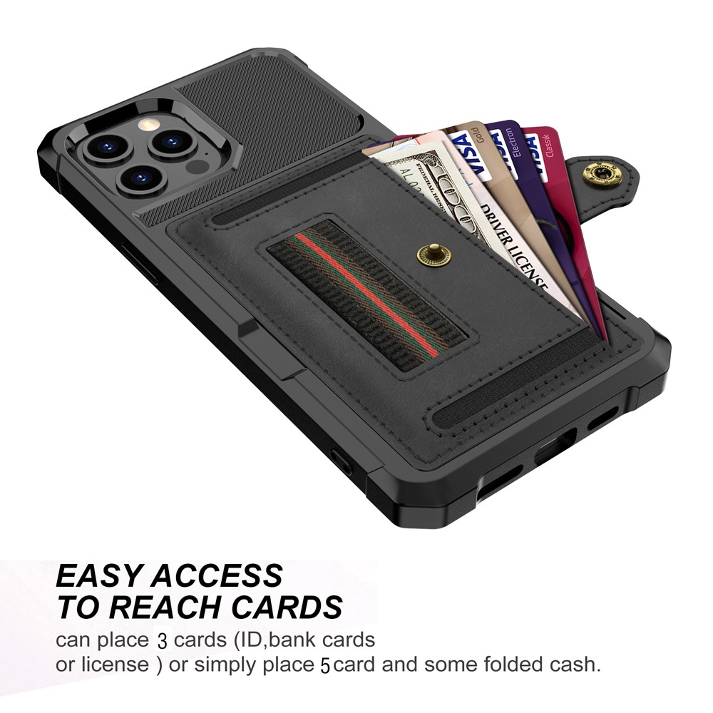 Slot de Tarjeta de la Serie Nylon + Strap Elástica TPU + PU Teléfono de Cuero Protective Para Iphone 12 Pro Max - Negro-4