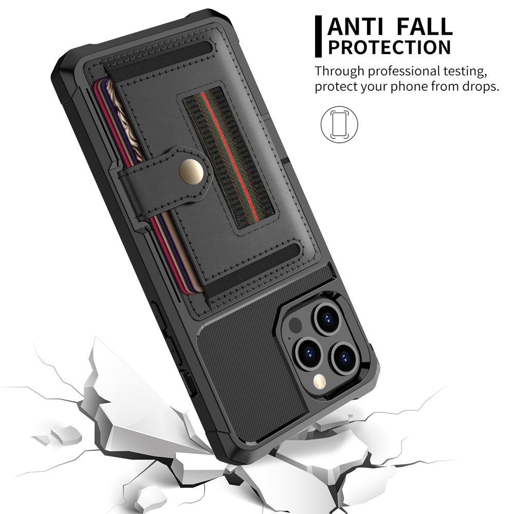 Nylon Series Card Slot + Elastic Strap TPU + PU Leather Phone Protective shell for iPhone 12 Pro Max - Black-6