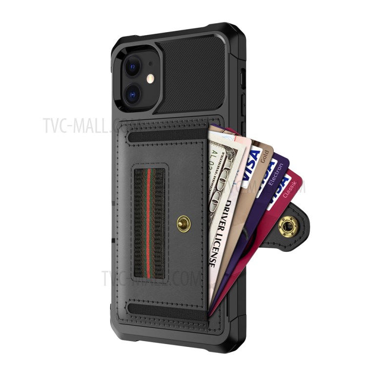 Phone Case with Card Slot and Elastic Finger Ring Strap Protective shell for iPhone 12 Mini - Black-10