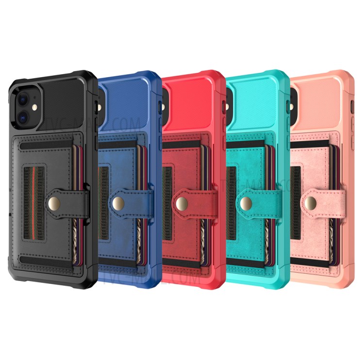 Phone Case with Card Slot and Elastic Finger Ring Strap Protective shell for iPhone 12 Mini - Black-11